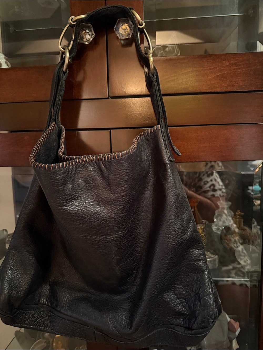 CARLA MANCINI Classic Black Leather Hobo Bag - Soft Slouchy Shoulder Tote